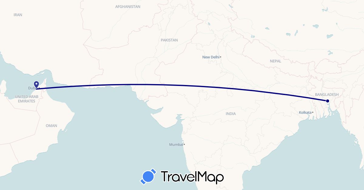 TravelMap itinerary: driving in United Arab Emirates, Bangladesh (Asia)